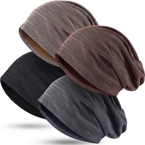 img 4 attached to 🧢 Comfy & Stylish 4-Piece Slouchy Beanie Hat Set: Stretchy Knit Skull Sleep Cap for Men & Women
