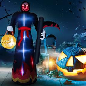 img 3 attached to 🎃 Angela & Alex 8 Ft Halloween Inflatable Decorations – Grim Reaper with Red LED Eyes, Ghost Heart, and Blow Up LED Lights for Garden Yard Lawn Outdoor Holiday Decoration – Includes Tethers and Stakes