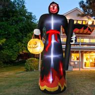 🎃 angela & alex 8 ft halloween inflatable decorations – grim reaper with red led eyes, ghost heart, and blow up led lights for garden yard lawn outdoor holiday decoration – includes tethers and stakes логотип