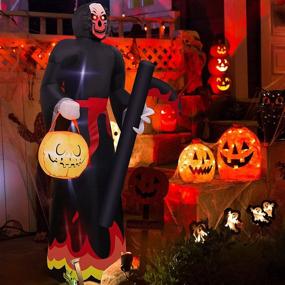 img 2 attached to 🎃 Angela & Alex 8 Ft Halloween Inflatable Decorations – Grim Reaper with Red LED Eyes, Ghost Heart, and Blow Up LED Lights for Garden Yard Lawn Outdoor Holiday Decoration – Includes Tethers and Stakes