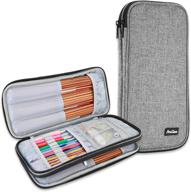 procase knitting needles case - travel organizer storage bag for circular and straight knitting needles up to 11 inches, crochet hooks, and more (accessories not included), in grey logo