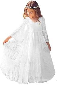img 4 attached to CQDY Lace Flower Girl Dress: Elegant White Ivory Long Sleeve Dress for Wedding - Sizes 2 to 15T