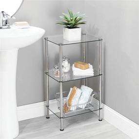 img 2 attached to 🛁 Compact 3 Tier Open Glass Shelves Bathroom Floor Storage Tower - Multi-Use Shelving Display Unit for Bath, Office, Bedroom, Living Room - Clear/Chrome Metal - mDesign