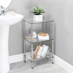 img 3 attached to 🛁 Compact 3 Tier Open Glass Shelves Bathroom Floor Storage Tower - Multi-Use Shelving Display Unit for Bath, Office, Bedroom, Living Room - Clear/Chrome Metal - mDesign