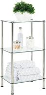 🛁 compact 3 tier open glass shelves bathroom floor storage tower - multi-use shelving display unit for bath, office, bedroom, living room - clear/chrome metal - mdesign logo