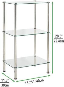 img 1 attached to 🛁 Compact 3 Tier Open Glass Shelves Bathroom Floor Storage Tower - Multi-Use Shelving Display Unit for Bath, Office, Bedroom, Living Room - Clear/Chrome Metal - mDesign