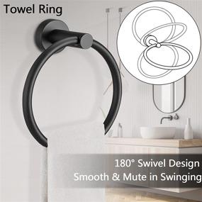 img 2 attached to Pynsseu Matte Black Stainless Steel Bathroom Hardware Set - 3-Piece Heavy Duty Wall Mount Accessories Kit with Hand Towel Ring, Robe Towel Hook, and Toilet Paper Holder