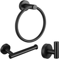 pynsseu matte black stainless steel bathroom hardware set - 3-piece heavy duty wall mount accessories kit with hand towel ring, robe towel hook, and toilet paper holder logo