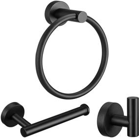 img 4 attached to Pynsseu Matte Black Stainless Steel Bathroom Hardware Set - 3-Piece Heavy Duty Wall Mount Accessories Kit with Hand Towel Ring, Robe Towel Hook, and Toilet Paper Holder