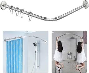img 4 attached to 🛁 SIKAIQI Stretchable 304 Stainless L Shaped Bathroom Bathtub Corner Shower Curtain Rod Rack (27"-39"x27"-39"), Drill Free Install – Perfect for Bathroom, Clothing Store, and Private Space