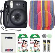 📸 fujifilm instax mini 11 camera bundle: case, fuji instant film (20 sheets), and photo album - charcoal grey logo