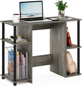 img 1 attached to 💻 FURINNO Jaya Computer Study Desk - French Oak Grey/Black: Enhance Your Workspace with Style