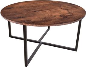 img 1 attached to Modern Round Coffee Table for Kitchen, Dining, and Office - 🪑 Leisure Tea Table, Conference Table, Pedestal Desk, Computer Study Desk - Rustic Brown/Black