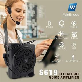 img 1 attached to 🔊 Беспроводной голосовой усилитель WinBridge 16W с микрофонными наушниками и Bluetooth - портативная аккумуляторная колонка и микрофон для учителей, экскурсоводов, тренеров и пожилых людей - S619UHF