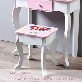 img 1 attached to 🎀 YFDZONE Wooden Vanity Table and Stool Set: Pink Children Dressing Table with Mirror and Chair - Ideal Makeup Table for Girls