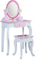 🎀 yfdzone wooden vanity table and stool set: pink children dressing table with mirror and chair - ideal makeup table for girls logo