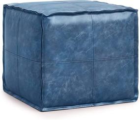 img 4 attached to SIMPLIHOME Brody Square Pouf, Footstool with Distressed Blue Faux Leather Upholstery, Ideal for Living Room, Bedroom, and Kids Room, Transitional Modern Design, 18 inch