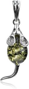 img 2 attached to 🐭 Green Amber Sterling Silver Mouse Pendant Necklace Chain 18" by Ian and Valeri Co.