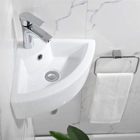 img 3 attached to Bokaiya Small Wall Mount Corner Bathroom Sink and Faucet Combo with Overflow - Triangle White Porcelain Ceramic Wall Mount Mini Vanity Space Bathroom Sink, Brushed Nickel Faucet and Drain Combo
