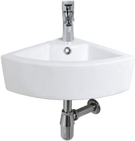 img 4 attached to Bokaiya Small Wall Mount Corner Bathroom Sink and Faucet Combo with Overflow - Triangle White Porcelain Ceramic Wall Mount Mini Vanity Space Bathroom Sink, Brushed Nickel Faucet and Drain Combo