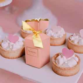img 2 attached to 🎉 BAUMA AUTO 50Pcs Wedding Party Favor Boxes with Gold Ribbons for Wedding, Bridal Shower, Baby Shower, Birthday Party - Paper DIY Candy Boxes (2.28X3.46X5.71inch, Pink) Pink Design with Elegant Gold Ribbon