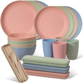 img 4 attached to Friendly Wheat Straw Dinnerware Multicolor Pastel