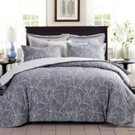 🌿 king size grey cotton comforter set - elegant grey and white botanical tree branches print bed down comforter, lightweight, fluffy and soft - 3-piece set includes 1 branch comforter + 2 pillow shams logo