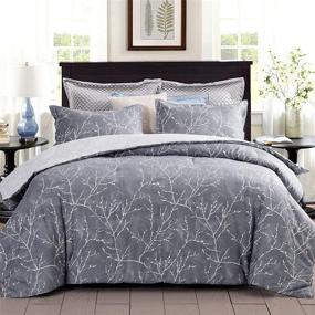 img 4 attached to 🌿 King Size Grey Cotton Comforter Set - Elegant Grey and White Botanical Tree Branches Print Bed Down Comforter, Lightweight, Fluffy and Soft - 3-Piece Set includes 1 Branch Comforter + 2 Pillow Shams