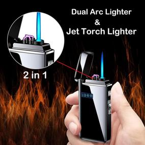 img 1 attached to Refillable Butane Arc Lighter with Jet Flame Torch, USB Rechargeable Infinity Lighter - Windproof for Cigar, BBQs, Fireworks, Candle, Camping (Blue Ice)