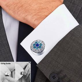 img 1 attached to 🤵 FORCEHOLD Natural Stone Button Cover - Stylish Silver Tuxedo Accessory for Men's Business Formal Shirts - Perfect Cuff Links Substitute, One Pair
