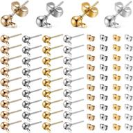 200 pieces ball post earring studs & 240 pieces butterfly earring backs | round ball ear pin with loop | jewelry dangle earring making | 4 color options (4 mm size) logo