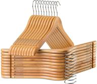 👕 20 pack of high-quality wooden shirt hangers with rubber grips - smooth & durable wood hangers with non-slip feature - slim & space-saving hangers with notches, 360 hook - perfect for camisoles, rompers логотип