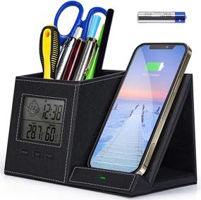 img 4 attached to 🖊️ Multifunctional Pen Holder with Wireless Charger, Digital Thermometer and Humidity Gauge – Ultimate Desk Organizer for Home and Office with Extra Storage (Battery Included)