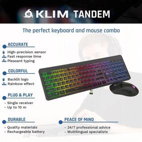 img 3 attached to 🎮 KLIM Tandem - Беспроводная игровая клавиатура и мышь в комплекте: Тонкая, прочная, эргономичная | С подсветкой клавиатуры и мыши с долговечным аккумулятором | Теclado Gamer | Издание 2021