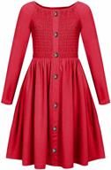 👗 hopeac long sleeve dress for girls - solid color a-line twirly skater swing pleated casual dresses with button down logo