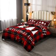 full size christmas tree bedding set, farmhouse jungle silhouette comforter set for boys 🎄 and girls, black and red grid check lattice duvet bedding comforters for home decor, teenager gifts logo