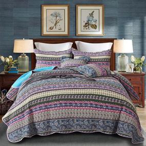 img 4 attached to Queen Size Striped Jacquard Patchwork Bedspread/Quilt Set - 100% Cotton