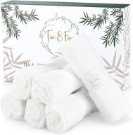 🧖 tia & fey organic bamboo face cloths set of 6 – soft washcloths for sensitive skin + makeup remover + absorbent & reusable – 10 x 10 inch (white) logo