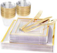 wellife 150-piece gold plastic square plates, disposable 🍽️ gold silverware and cups set, including 25 gold silverware sets logo