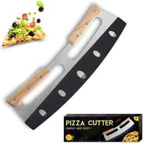 img 3 attached to 14 Inch Stainless Steel Pizza Cutter Rocker with Double Wooden Handle – Upgraded Mezzaluna Chopper Knife, Sharp Pizza Slicer with Blade Cover