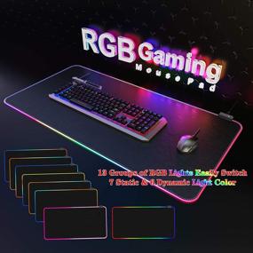 img 1 attached to Улучшите свой игровой опыт с YSAGi RGB игровой коврик для мыши - большая кожаная подложка, 13 режимов подсветки, водонепроницаемая, противоскользящая резиновая основа - черный (31.5x15.7 дюймов)