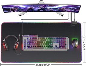 img 3 attached to Улучшите свой игровой опыт с YSAGi RGB игровой коврик для мыши - большая кожаная подложка, 13 режимов подсветки, водонепроницаемая, противоскользящая резиновая основа - черный (31.5x15.7 дюймов)