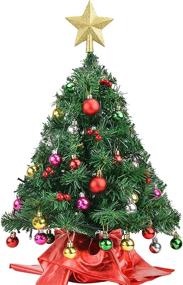 img 4 attached to 🎄 Victostar Artificial Christmas Tree with 20 Decorative Balls, Star Tree Tops, 50 Warm Yellow LED Lights – Indoor Mini Xmas Pine Tree for Festive Decor (Big Ball)