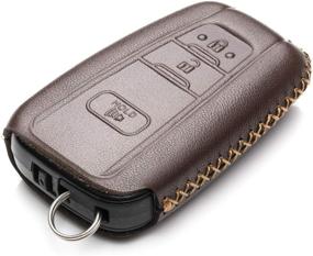 img 2 attached to 🔑 Vitodeco Leather Remote Key Fob Case Cover Protector for 2019 Toyota Corolla Hatchback, Rav 4, Avalon, Camry, Prius, C-HR - Brown (3 Buttons) + Key Chain