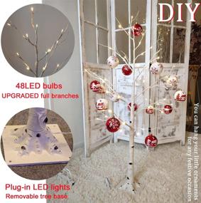 img 1 attached to 🌳 Fudios Birch Tree Lighted Plug-in 4FT: Pre-lit Birch Christmas Tree with 48 LED Lights for Indoor and Outdoor Home Decor