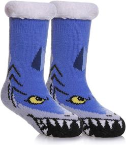 img 4 attached to DOSKONI Kids Boys Girls Fuzzy Slipper Socks | Cute Animal Soft Warm Thick Winter Socks | Children's Non-Skid Home Socks with Fleece Lining
