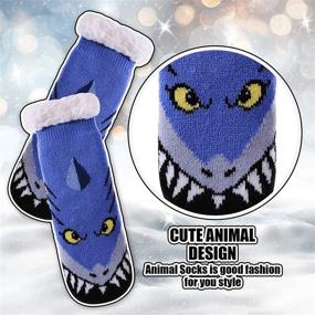 img 3 attached to DOSKONI Kids Boys Girls Fuzzy Slipper Socks | Cute Animal Soft Warm Thick Winter Socks | Children's Non-Skid Home Socks with Fleece Lining