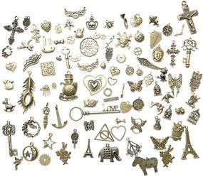 img 2 attached to 🔑 Assorted Antique Steampunk Bronze Metal Keys Wings Gear Cog Wheel, Chains, Charms DIY Kits - 100g