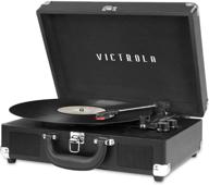 🎶 victrola vsc-550bt-bk vintage portable suitcase record player with 3-speed bluetooth, upgraded audio sound, built-in speakers, bonus stylus - black logo