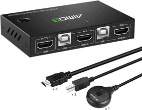 img 4 attached to 🔁 2 Port HDMI KVM Switch with USB Hub, AIMOS HDMI and USB Switches, UHD 4K@30Hz, for Sharing Keyboard, Mouse, and HD Monitor between 2 Computers, Includes 2 HDMI Cables and 2 USB Cables